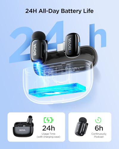 BOYA Mini 2 Wireless Lavalier Microphone for iPhone15/16/17 & Android, Ultra Mini Mic with Noise Reduction, Lapel Microphone for Vlogging TikTok YouTube Content Creators