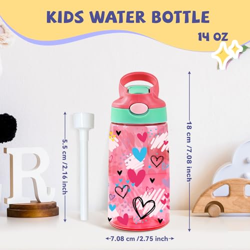 Image of 14oz Coquette Heart Water Bottle with Straw - Hand-Drawn Graffiti Love Hearts, Lightweight Leakproof Pink Plastic Cup for Girls Teens, School & Travel, Sweet Cool Aesthetic, Birthday Valentine Gift