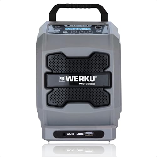 Werku WK403600, Radio Travail sans Fil, Qualité Professionnelle, Puissance 20 V, Affiche Digital, Bluetooth, Modulations Am/FM, Ports AUX/USB, Ne Comprend Batterie et Chargeur