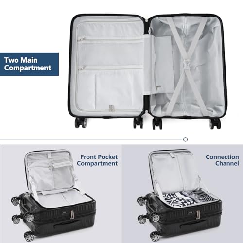 Carry-on Luggage 20 Inch Front Open Luggage Lightweight Suitcase with Front Pocket and USB Port, 1 Portable Carrying Case (Black)4