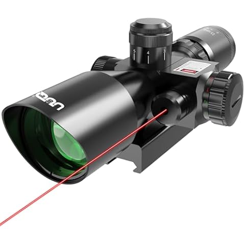 UUQ 2.5-10x40 Rifle Scope with Red/Green Illuminated Mil-dot with Red/Green Laser Combo-Green Lens Color,Tactical Scope for Gun Air Hunting,Free 20/11mm Mounts (RED Laser | 20mm Picatinny Mounts) Cover