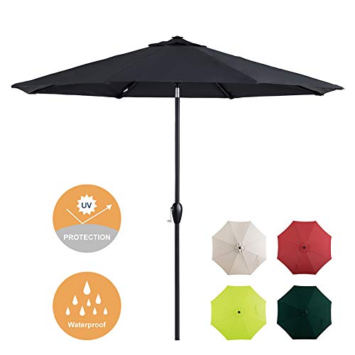 Tempera 9ft Patio Umbrella with Auto-Tilt and Crank Outdoor Market Table Umbrella