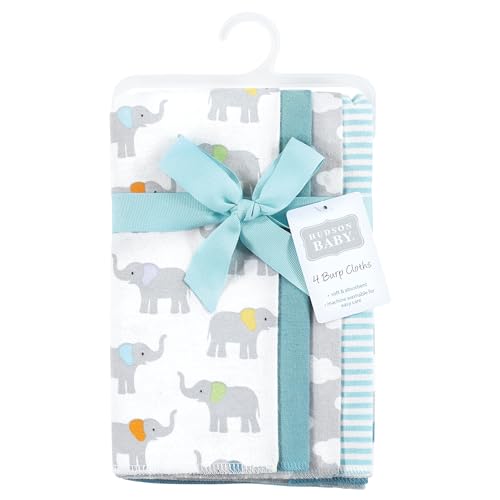 Image of Hudson Baby Cotton Poly Flannel Burp Cloths Multipack, Teal Elephant 8-Pack, One Size