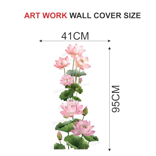 Image of Sticker Yard PVC Vinyl Green Lotus Flower Floral Self-Adhesive Wall Sticker for Home Decor /Decoration - Living Room, Bedroom, Kids Room (Multicolor,Size 41X95CM)