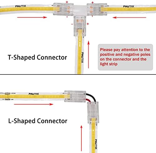 COB LED Strip Connector Set for 8mm Width COB Strip 2 pin,4pcs Transparent Gapless Middle Connectors ,2pcs L shape ,1pcs T shape and 4pcs Dual End Extension Wires 15cm with 1pcs DC Female Connector