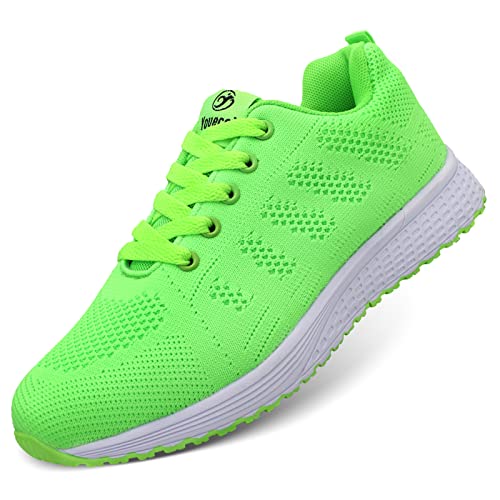 ANBIWANGLUO Damen Turnschuhe Sportliche Laufschuhe Schnürschuhe Atmungsaktive Outdoor Cross Trainer zum Joggen Grün 39 EU