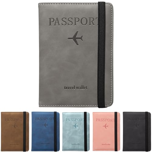 Passport Holder,Passport Covers with SIM Slot,RFID Blocking Passport Wallet Case Passport Travel Book Holder Cover Case,PU Leather Document Organizer Protector,for Boarding Passes (Grey)