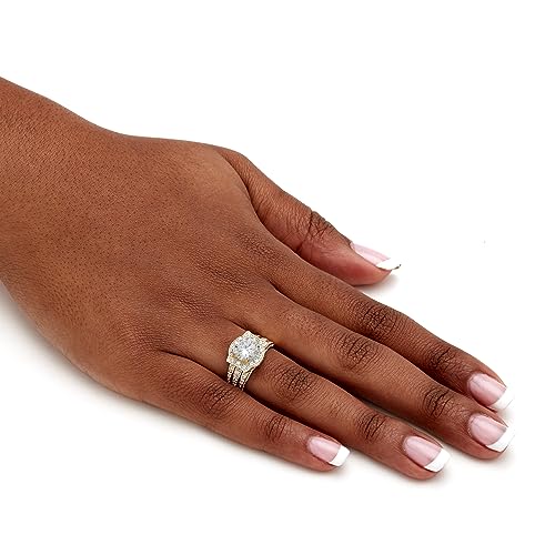 PalmBeach Yellow Gold-plated Round Cubic Zirconia Jacket Bridal Ring Set Sizes 5-104