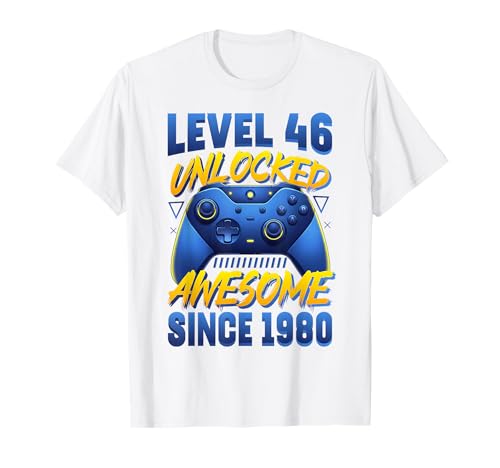 46th Birthday Gamer Level 46 Unlocked Born 1980 Video Games T-Shirt