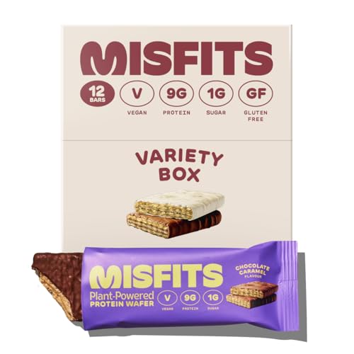 Misfits Protein Wafers, Variety Case, High Protein, Low Sugar, Vegan, Gluten Free, Low Calorie Wafer Bars, 12 Pack