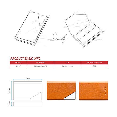 Image of Padike Business Card Holder, Upgraded Leather Business Card Case Pocket Card Holders for Men or Women, Metal Slim Name Card Holder RFID Blocking Business Card Carrier with Magnetic Closure(Z-Orange)