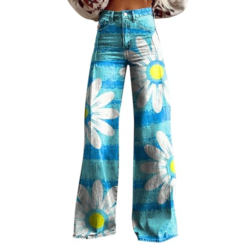 Pantalon baggy taille haute femme jean large fluide tendance