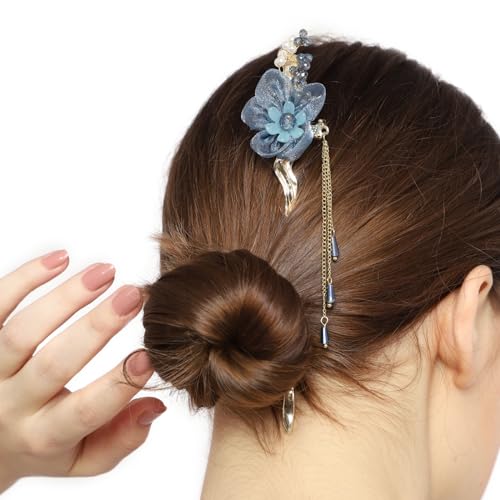 Image of 1 Pcs Chinese Hair Sticks Vintage Hairpin Handmade Flower Hair Chopsticks With Tassel Chinese Hair Pins Hair Stick For Long Hair 15Cm (Golden)