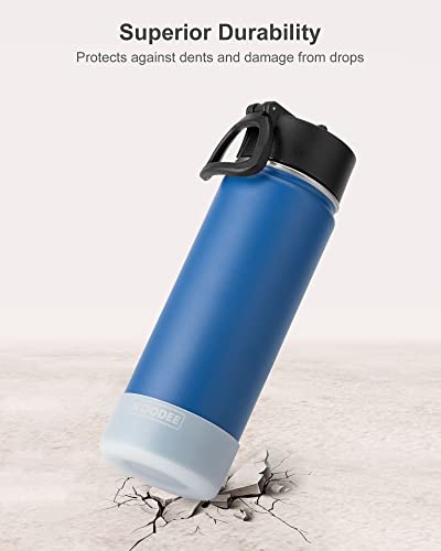 Koodee Insulated Water Bottle, 18 Oz Stainless Steel Vacuum Wide Mouth Sports Water Bottle With Leak Proof Straw Lid (Navy) #TOP1