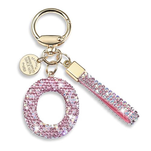 JINGUAZI Bling Initial Letter Keychain Bag Charms for Women (O-Pink)