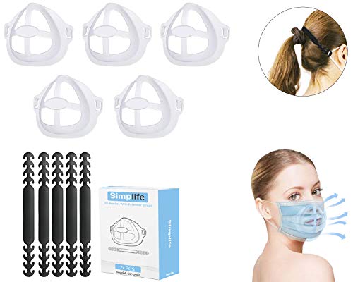 Mask Bracket, Face Bracket for Mask with Mask Extenders/Ear Savers,5 Pieces of Mask Frame & 5 Pieces of Ear Savers for Mask