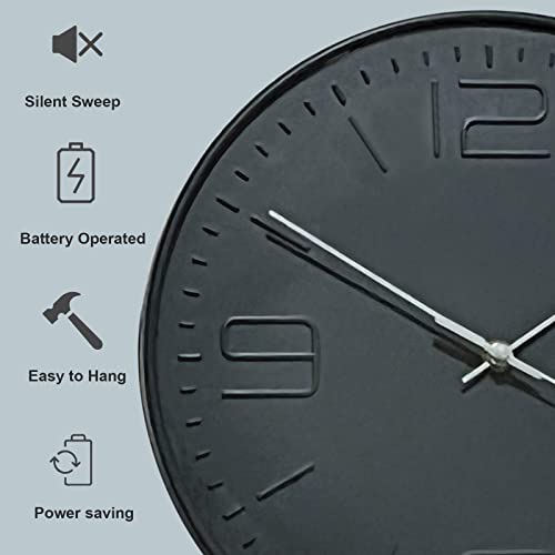 Andstar 12Inch Digital Modern Black Decor Silent Wall Clock Battery Operated With Arc Shape Decorative For Home,Livingroom, Bedroom, Office, Canteen,School(Dark Blue,12Inch) #TOP2