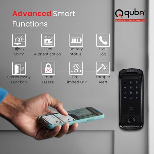 Image of Quba QDOT Digital Rim Lock | 4-Way Access Smart Security | Copper Gold | Bluetooth RFID & Fingerprint with OTP & Dual Authentication | 2 Keys & 100 Users | Free Installation | 2 Year Warranty
