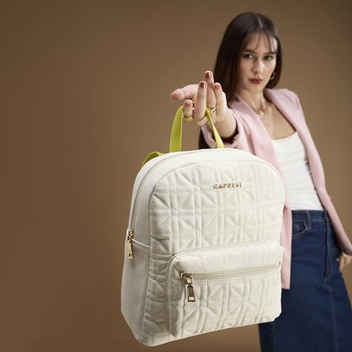 Image of Caprese Aimee Medium Quilted Faux Leather Fashion Backpack for Women | Stylish & Functional Daypack with Adjustable Straps & Detachable Charm| Front Pocket | Perfect for College, Travel & Daily Use
