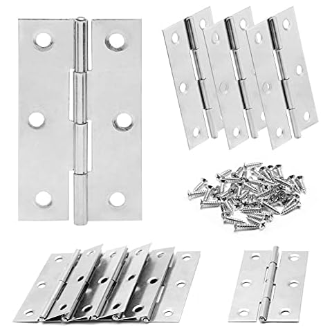 Zorveiio 2.5 Inch Stain Nickel Door Hinges, 10 Pcs Stainless Steel Folding Butt Hinges with Screws Cover