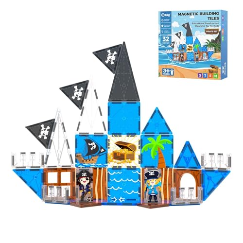 Bmag Magnetic Tiles for Kids,32 PCS Pirate Set with 3D