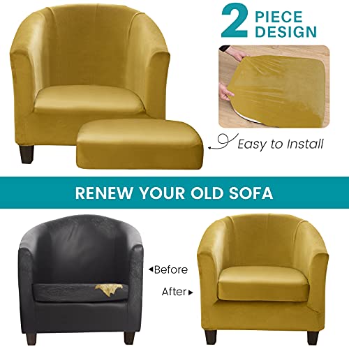 Cjc Velvet Club Chair Slipcover,Stretch Tub Chair Cover Barrel Chair Slipcover Armchair Sofa Cover Removable Elastic Furniture Protector,2-Piece Arm Chair Covers For Living Room(V-Grass Green,1Pc) #TOP3