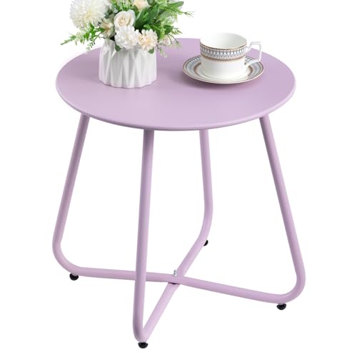 HollyHOME Petite Table Exterieur Tables Jardin & Balcon Ronde Table Basse Tables d'appoint de Patio Metal, Violet Clair