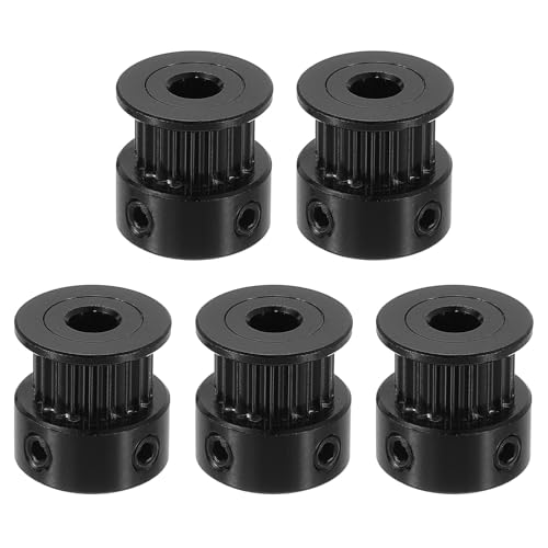 sourcing map 5 Pcs Aluminum 20 Teeth 5mm Bore 6mm Width Timing Belt Pulley Wheel Idler Pulley Synchronous Wheels Gear Part for 3D Printer, Black
