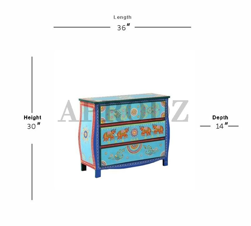Image of APRODZ Wooden Handpainted Chest of Drawer Cabinet for Storage (Multicolor)