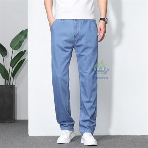 Men's Summer Thin Soft Cotton Jeans Classic Business Straight Denim Pants Work Trousers4