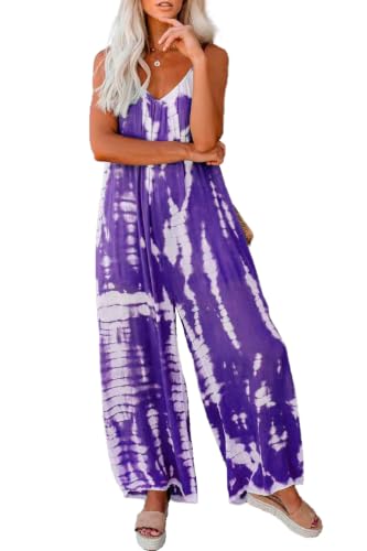 Spaghetti Strap Bohemian Summer Jumpsuits for Women Tie Dye Pant Rompers