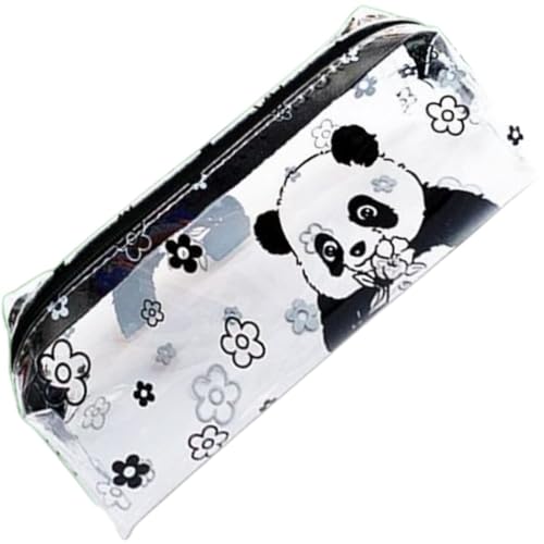 Estuche transparente, 18,5 x 5 cm, Panda, muestra exactamente lo que contiene, en TCU transparente, cierre de cremallera, Niña Niño Organizador de Suministros Escolares de Papelería de Oficina
