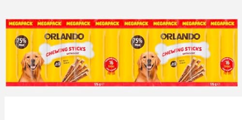 Orlando Chew Sticks With Beef Rich in Protein Easy To Portion for Medium & Large Dogs 176g - Pack of 1 (16 Treats) 75% Meat Mega pack