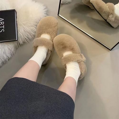 Women's Plush Fuzzy Mary Jane Shoes Lined Fur Cute Cozy Comfortable Slip On Flats Soft Bottom Non-Slip Winter Outdoor4