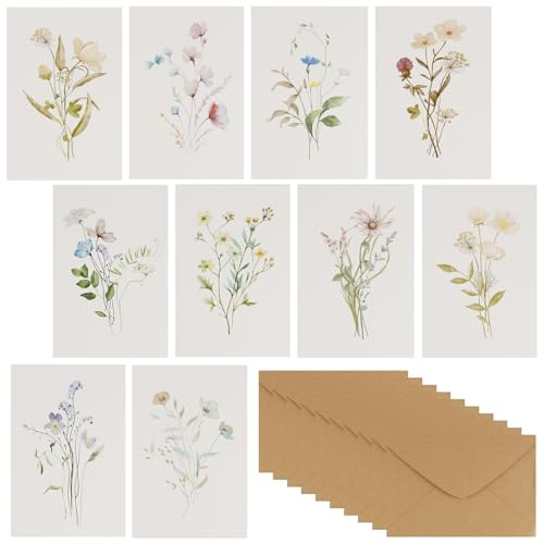 10er Set Geburtstagskarten, Blumenkarten, Naturkarton Klappkarte mit Briefumschlag, für Geburtstage Jubiläum, Abschlussfeier, Muttertag Vatertag (Blumig) 10er Set Geburtstagskarten, Blumenkarten, Naturkarton Klappkarte mit Briefumschlag, für Geburtstage Jubiläum, Abschlussfeier, Muttertag Vatertag (Blumig)