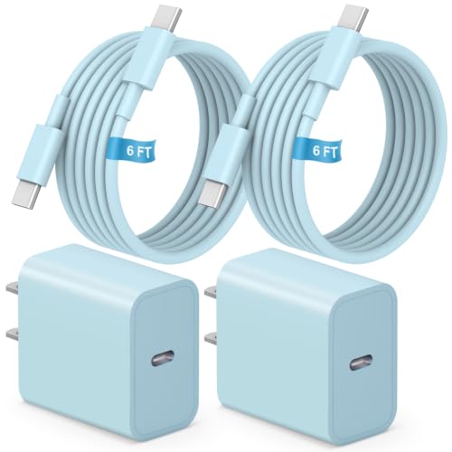 for iPhone 17 16 15 Charger Fast Charging 6FT Cable 20W USB C Block Blue