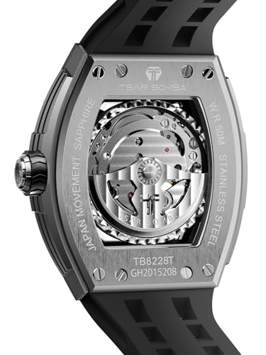Image of TSAR BOMBA Mens Luxury Watch Automatic Watches for Men 50M Waterproof Japanese Mechanical Movement Tonneau Stainless Steel Case Sapphire Glass Big Face Cool Unique Fashion Gift Men