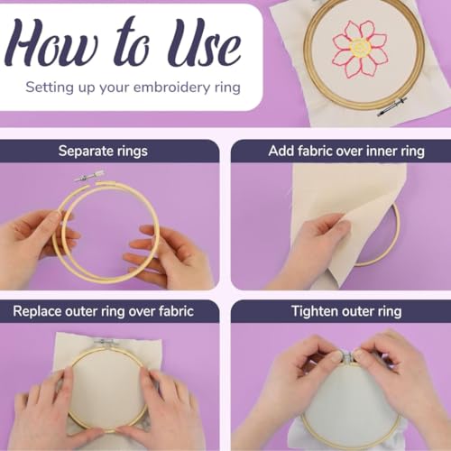 Image of Artonezt Complete Embroidery Kit for Beginners & Experts with 3 Sizes Adjustable Lengths Hand Tufting Punch Needle, Wooden Hoop Ring, Marking Pen,Thread Cutter Cap Tool for Sewing, Knitting, DIY Needlecraft Supplies