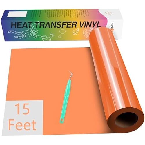 HTVRONT Heat Transfer Vinyl Orange HTV Roll-12 x 15ft HTV Vinyl for Shirts