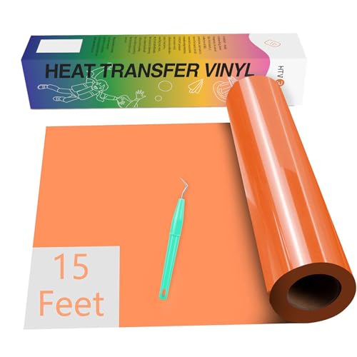 HTVRONT HTV Vinyl Rolls Heat Transfer Vinyl - 12" x 15ft Orange HTV Vinyl for Shirts, Iron on Vinyl for All Cutting Machines - Easy to Cut & Weed for Heat Vinyl Design (Orange)