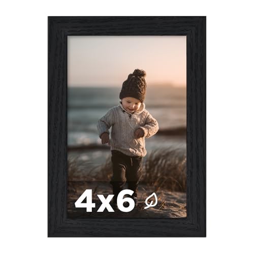 KINLINK 4x6 Picture Frame Black Wood, Wooden Photo Frame with Plexiglass for 4x6 without Mat for Table and Wall Display
