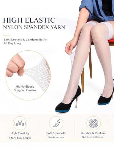 Image of ohyeah Women Fishnet Plus Size Thigh High Stockings XS-5XL Silicone Stay Up Lingerie Lace Top Pantyhose Hosiery