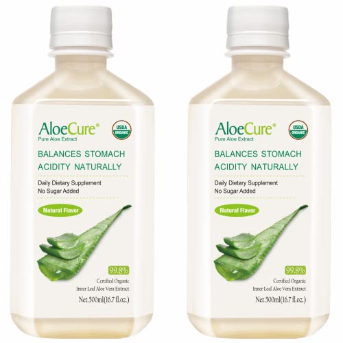 Aloecure Pure Aloe Vera Juice Usda Certified Organic, Natural Flavor Acid Buffer, 2X500Ml Bottle, Processed Within 12 Hours Of Harvest To Maximize Nutrients, No Charcoal Filtering-Inner Leaf #TOP7