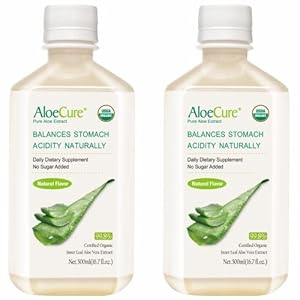 AloeCure Pure Aloe Vera Juice USDA Certified Organic, Natural Flavor Acid Buffer, 2x500ml Bottle, Processed Within 12…