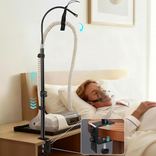 IKSTAR CPAP Hose Holder for Bed – Stable Anti-Slip Base, Adjustable Tube Hanger, Prevents Tangles & Blockage, Durable Carbon Steel, Travel-Friendly CPAP Accessories for Better Sleep