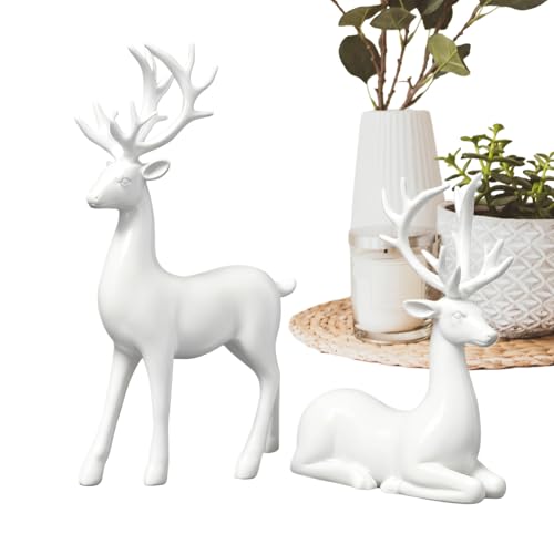 Ampia gamma di usi: con compatibilità per superfici come la sala da pranzo, ingresso, libreria, scrivania, comodino o camino, questa decorazione da tavolo a forma di renna funge da accessorio versatile, arricchendo naturalmente l'arredamento stagionale della tua casa