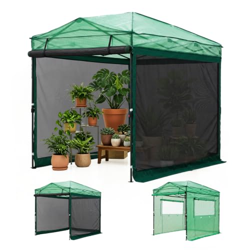 Image of EAGLE PEAK Instant Pop up Greenhouse, Indoor Outdoor Plant Gardening Green House with Interchangeable PE & Mesh Wall Panels, Walk in 8x6 ft, Green /Clear