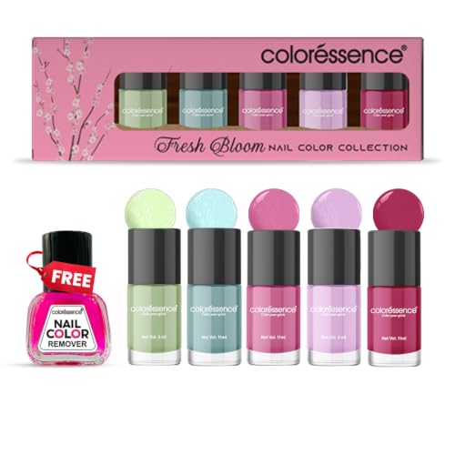 Image of Coloressence Fresh Bloom Nail Paint Kit, Set of 5 with FREE Nail Polish Remover | Glossy Finish | Quick Dry | Chip Resistant