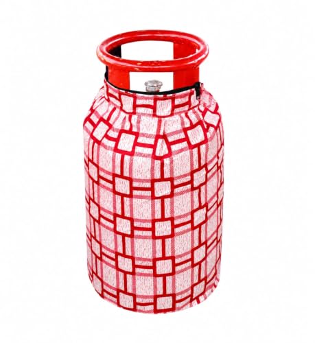 Image of Woah Cotton & PVC Dustproof LPG Gas Cylinder Cover | Stain-Resistant Polyester | Fits Standard Gas (Red Block, Pack of 2)