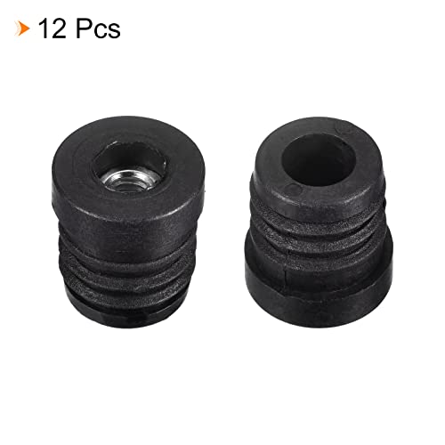 Image of uxcell 12Pcs Inserts for Round Tubes with M6 Thread, for 19mm /0.75 inch OD Round Tube, Round Black Plastic Plug Caster Insert Chair End Caps Furniture Leg Plug